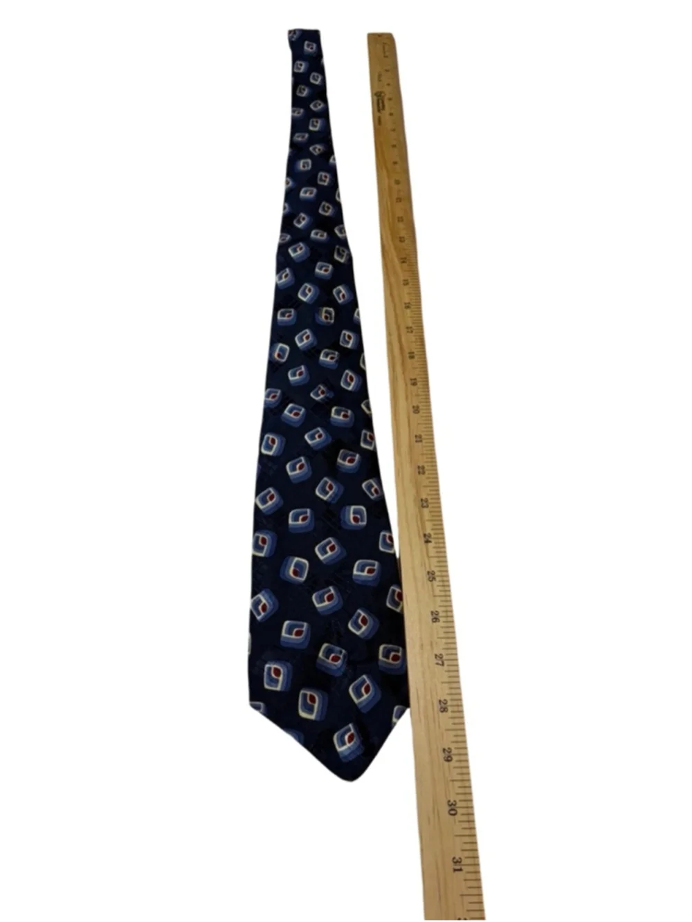 Polo Ralph Lauren Silk Tie Navy Blue Geometric Pattern Classic Necktie